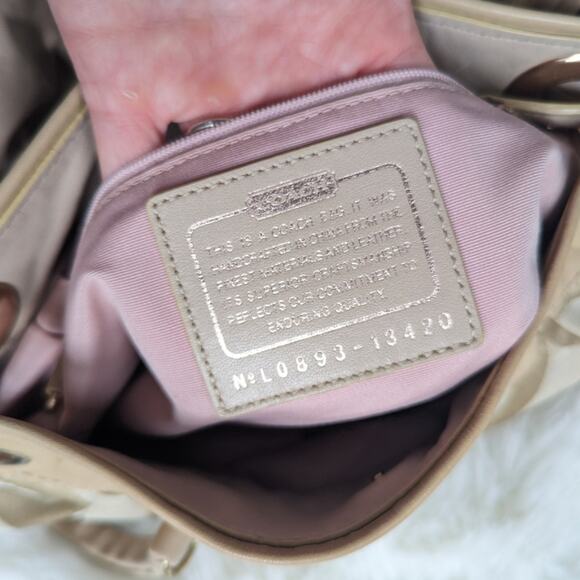 COACH Signature Logo 2 Way Shoulder Bag Tan Purse - Picture 7 of 9